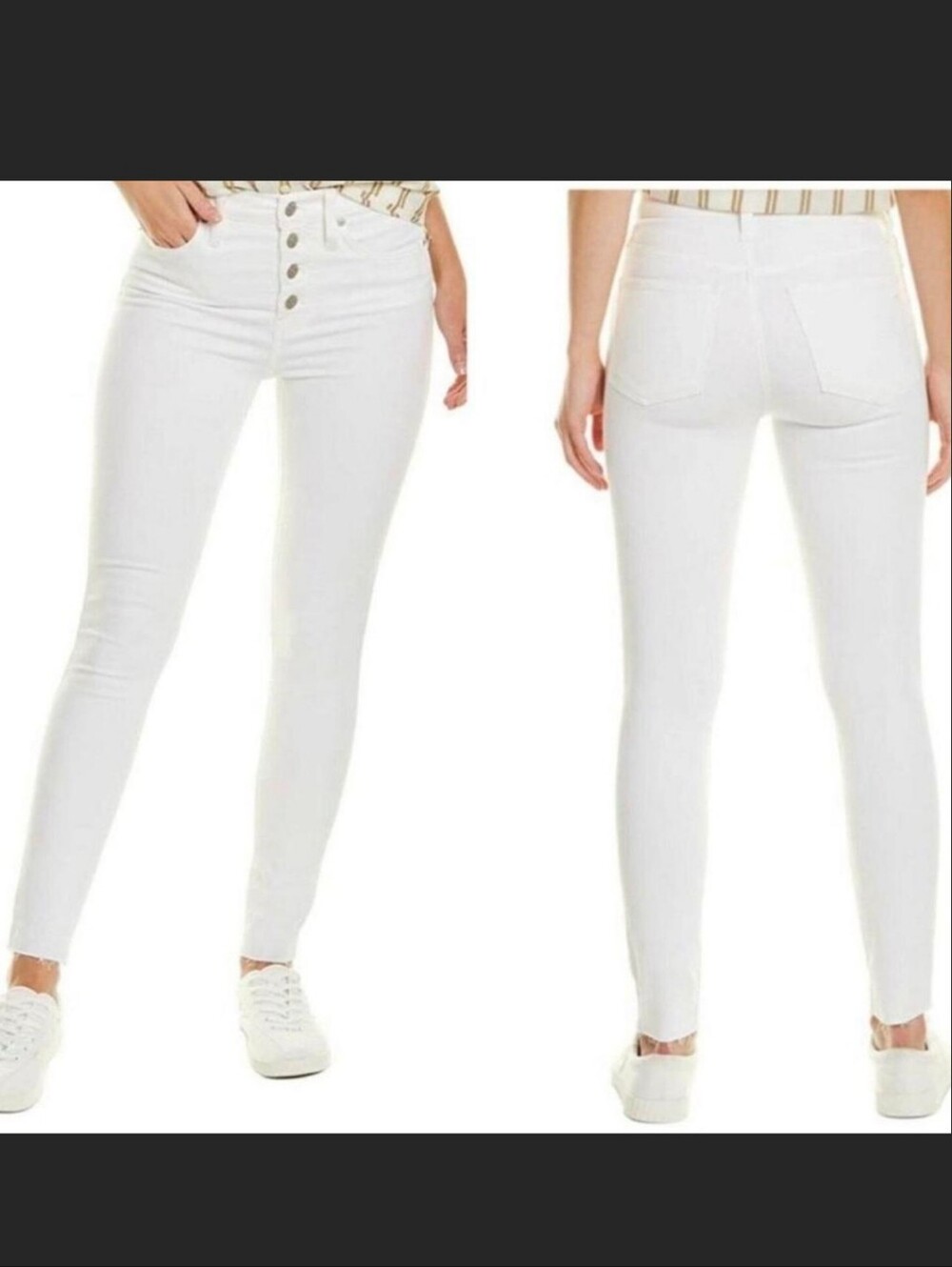 Madewell White Button Fly Raw Hem 9" Mid-rise Skinny Jeans